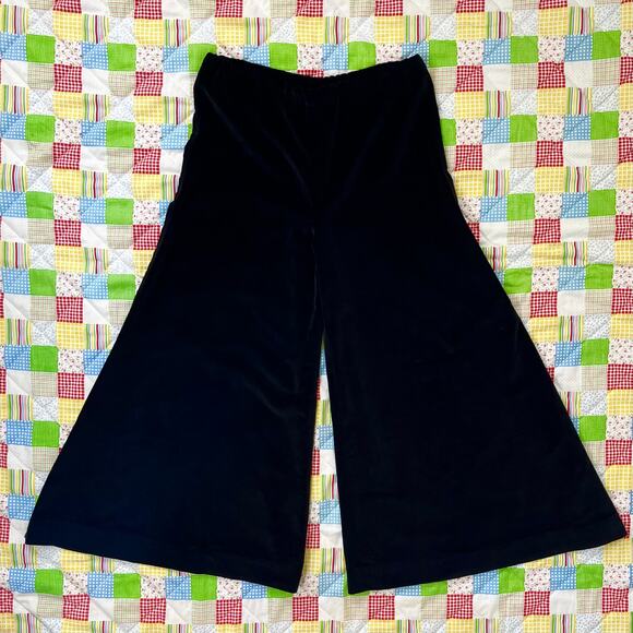 Vintage 70s Black‎ Velvet Palazzo Pants Cropped Wide Leg // Size Large or XL - Picture 1 of 4